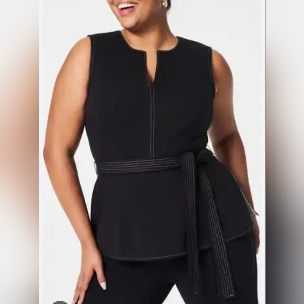SPANX Black Perfect Tie Sleeveless Waist Top With Tie Vneck Size Large - Picture 1 of 8
